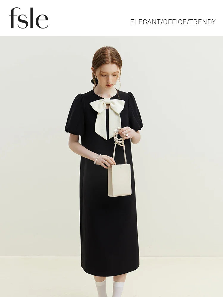 FSLE Bowknot Black Dress For Female Summer French Little Black Dress For Women Casual Loose Women 2023 New Dress For Women