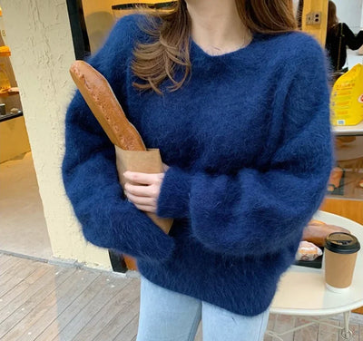 2023 New Year Sweaters For Women High Quality Autumn Winter Mohair Knitted Thick Warm Red Loose Mink Cashmere Pullovers