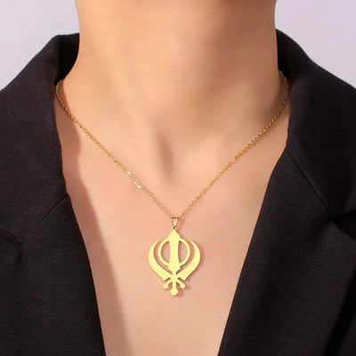 LIKGREAT Classic Sikhism Symbol Necklace Stainless Steel Sikh Khanda Necklaces Religious Protection Amulet Jewelry for Women Men