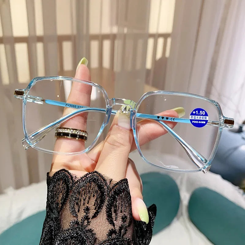 Anti Blue Light Blocking Glasses Oversized Square Reading Glasses for Women Men TR Frame High-definition Presbyopia Eyewear
