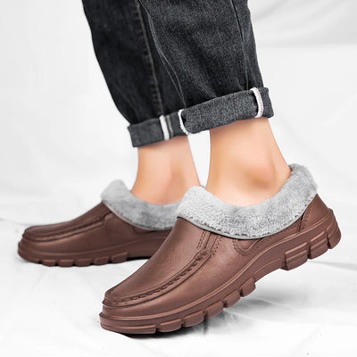 Men Warm Slippers Fashion Outdoor Slip-On Waterproof Cotton Plush Indoor Home Shoes Non-Slip Thick Platform Slides