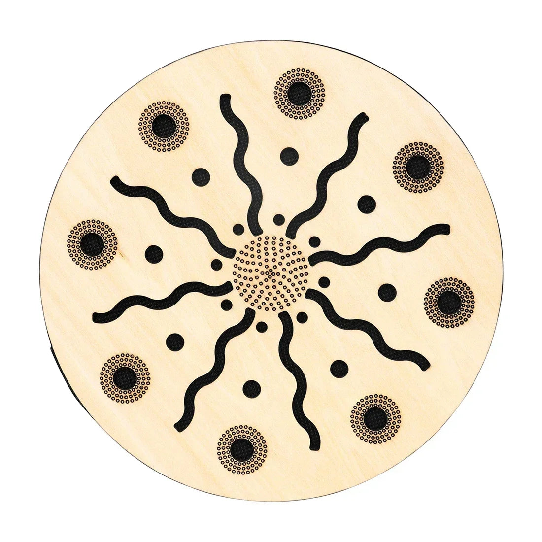 M MBAT 8 Inch Stream Drums Solid Wood Hand Carving Sun Pattern and Colorful Woven Trim Sea Wave Sound Percussion Instrument