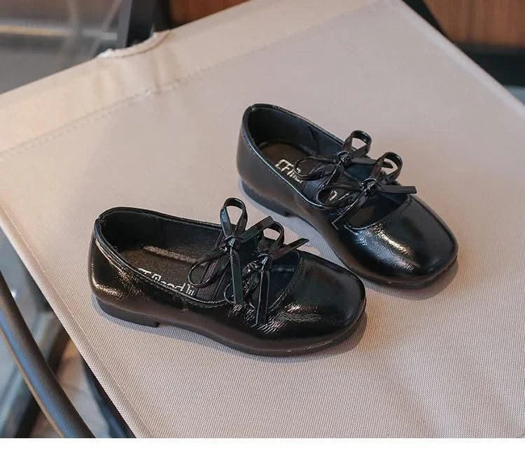 Autumn Children's Fashion Causal Black Ballet Shoes Solid Color Bowknot Elegant Girl Princess Shoes New Kids Leather Shoe