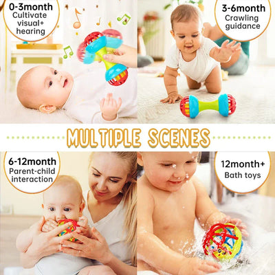 ASWJ Soft Baby Grasping Ball Rattles with Bell Ball Early Education Educational Sensory Toy Newborn Gift Random Color