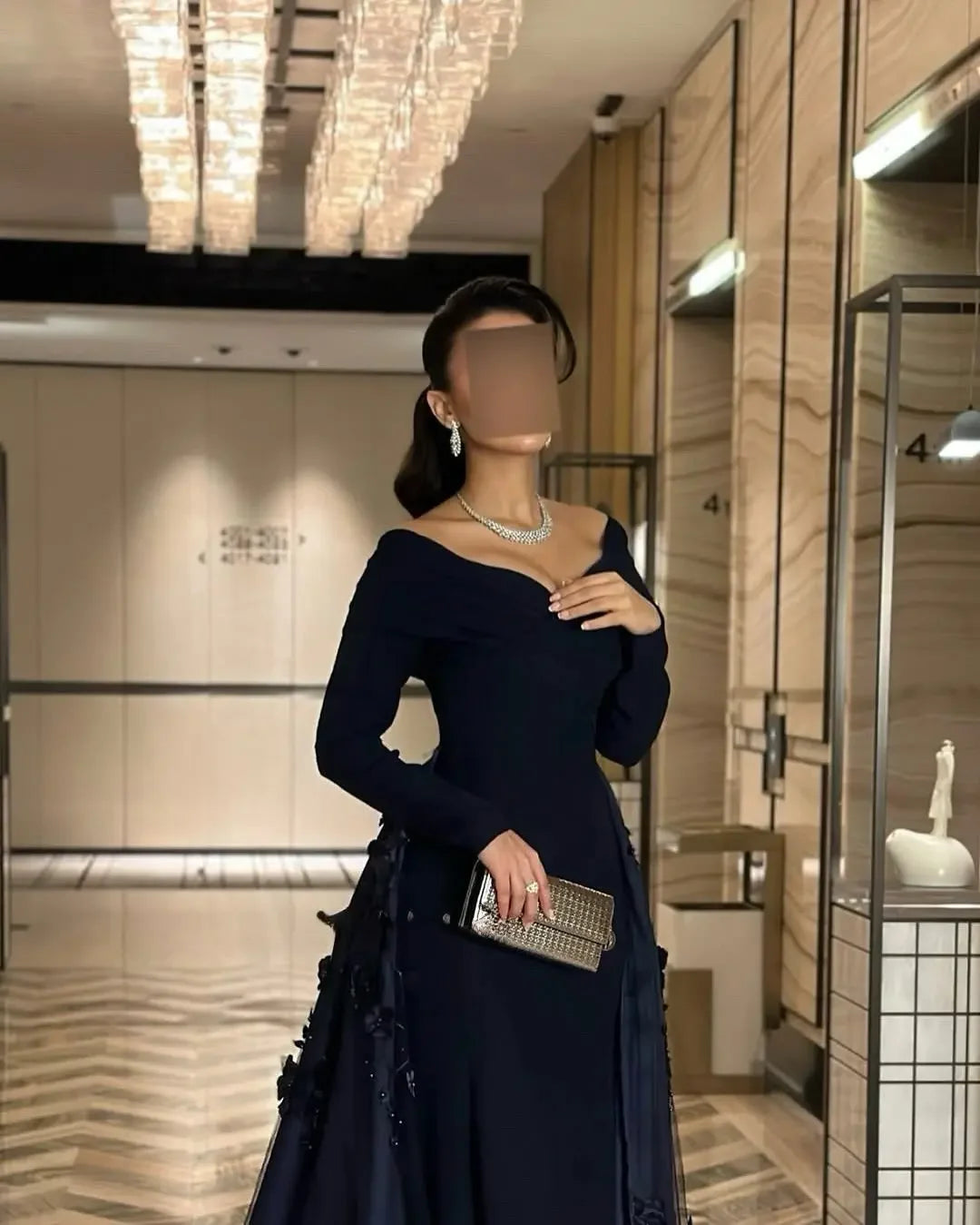 Customized Exquisite Off the Shoulder Long Sleeves Evening Dress High Quality Jersey Prom Dresses Temperament Homecoming Gowns