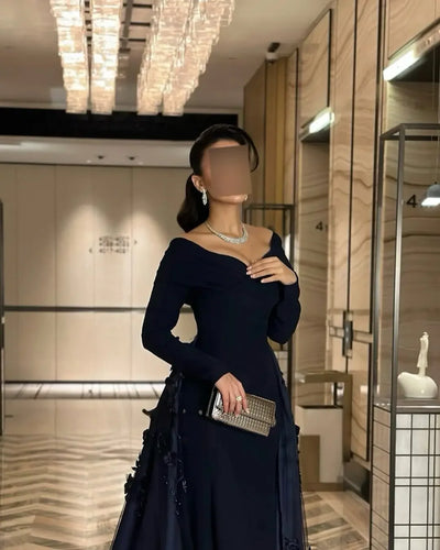 Customized Exquisite Off the Shoulder Long Sleeves Evening Dress High Quality Jersey Prom Dresses Temperament Homecoming Gowns