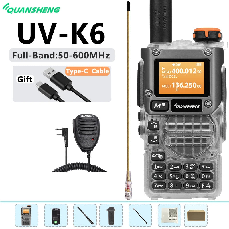 New Quansheng UV-K6 UHF VHF Walkie Talkie UV-K5(8) Full Band Type-C Scrambler NOAA Wireless Copy Frequency Transparent Ham Radio