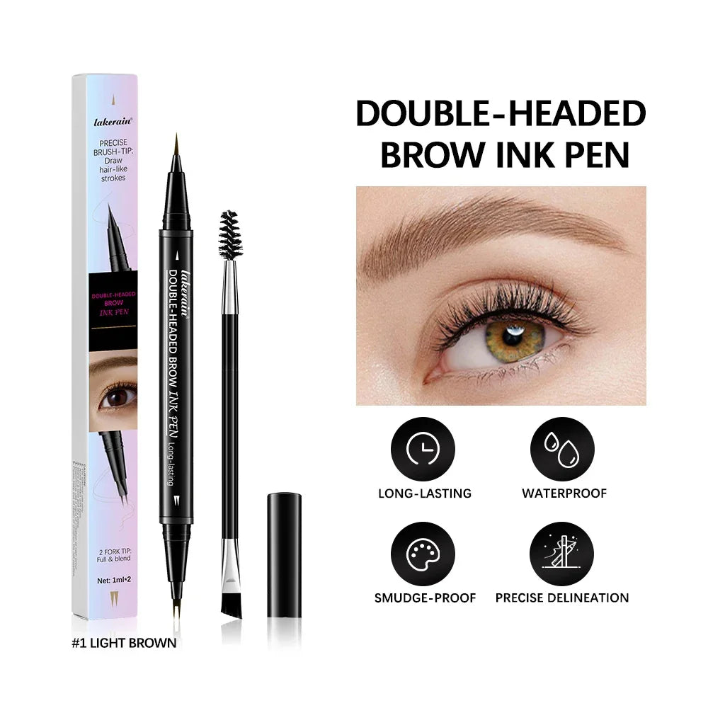 2 In 1 Eyebrow Pencil Eyeliner Double-Headed Long-Lasting Waterproof Smudge-Proof Precise Delineation Natural Tones for All Skin