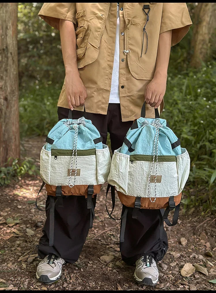 2025 Mountain Style Backpack Couple, Retro Color Block Hiking Bag, Lightweight Large Capacity Daypack for Outdoor