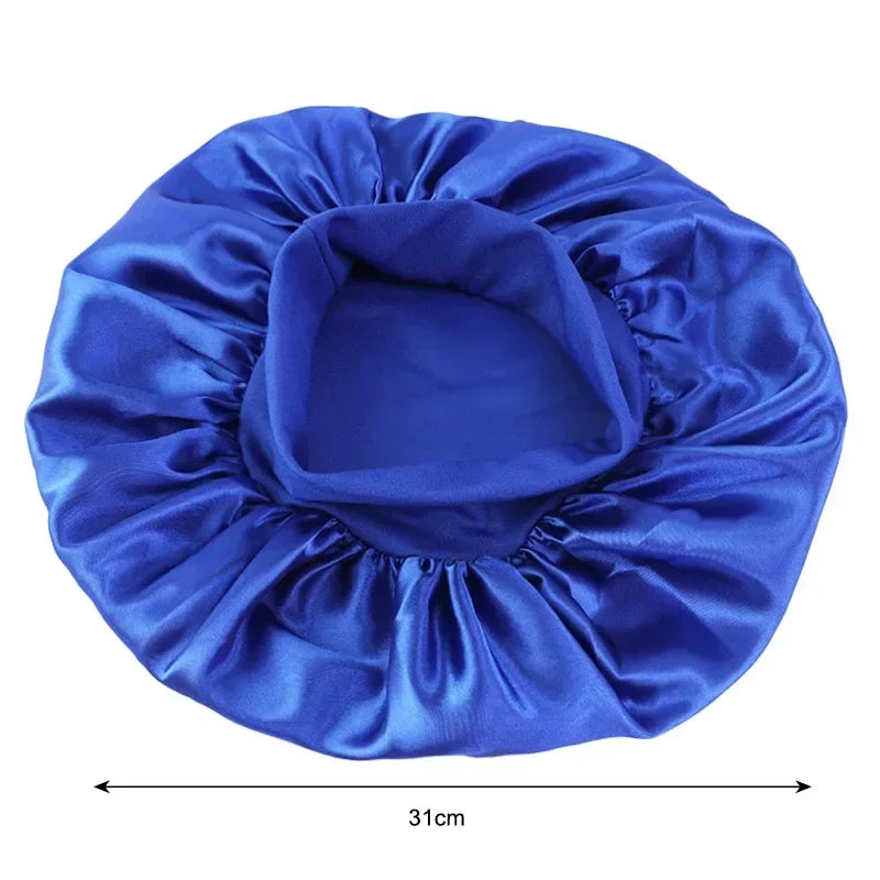 Satin Wide Brim Nightcap Shower Caps Silk Bonnet Elastic Soft Band Styling Cap Soft Silk Sleep Cap Bathroom Products