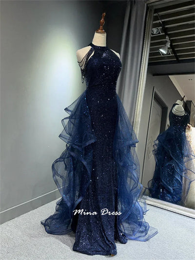 Mina Customized Evening Gown Sequins Chiffon Dress for Wedding Guests Wrinkles Elegant Women's Dresses for Party Formal Occasion