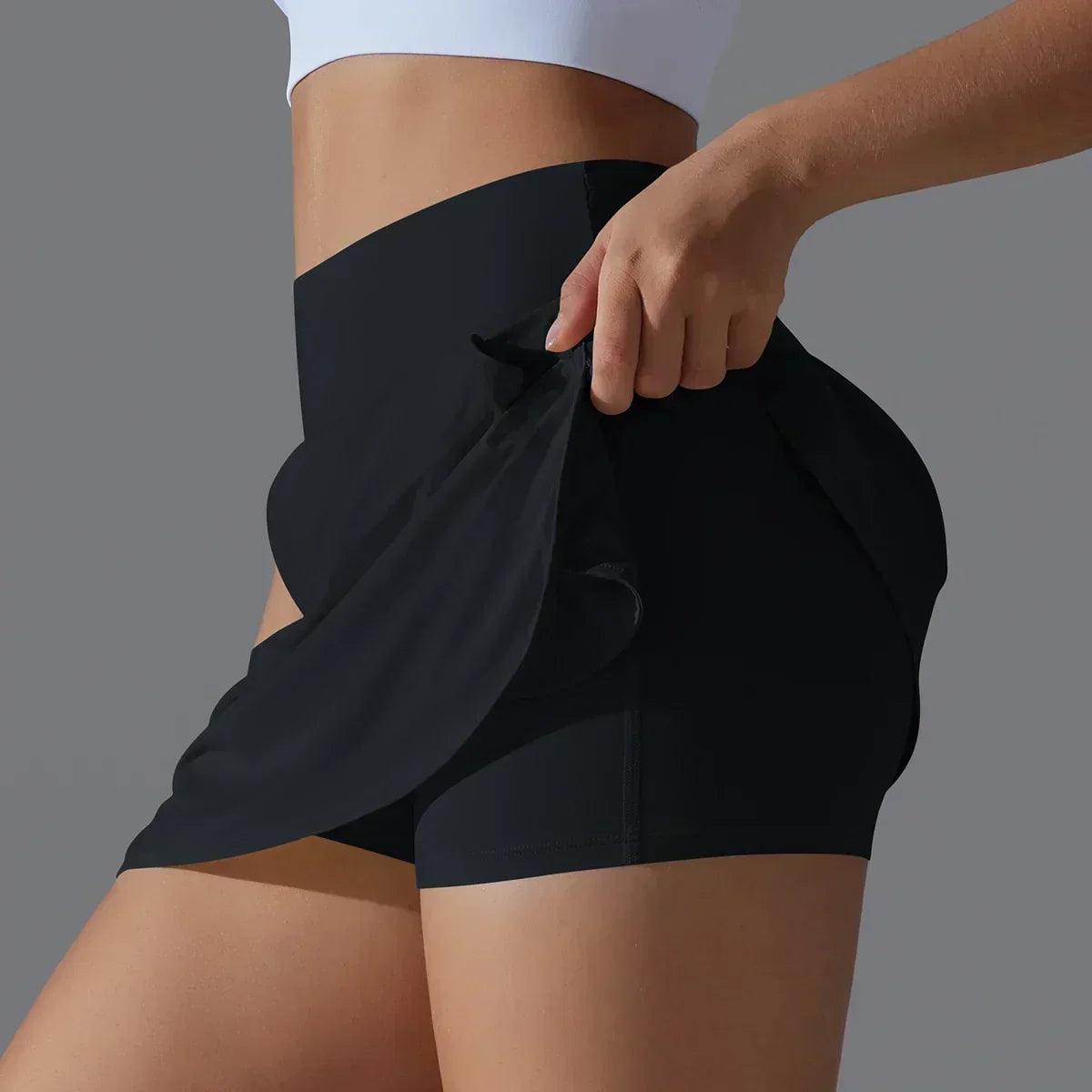 Women gym running shorts double deck quick dry sport fitness jogging workout with pocket sports tight short