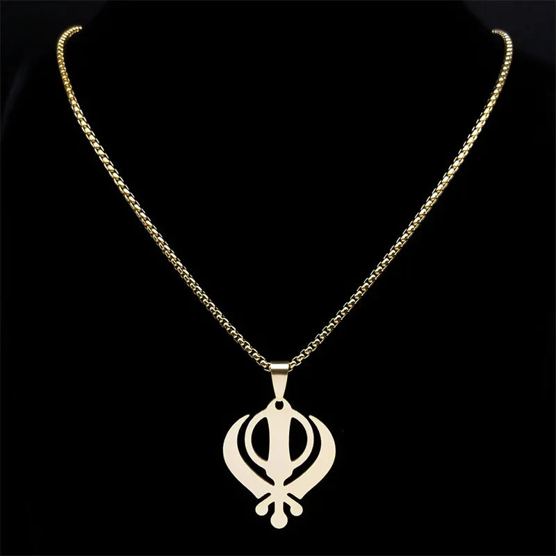 Sikhism Necklace for Women/Men Stainless Steel Sikh Khanda India Pakistan Malaysia Punjab Religious Necklaces Jewelry N8090GDS02