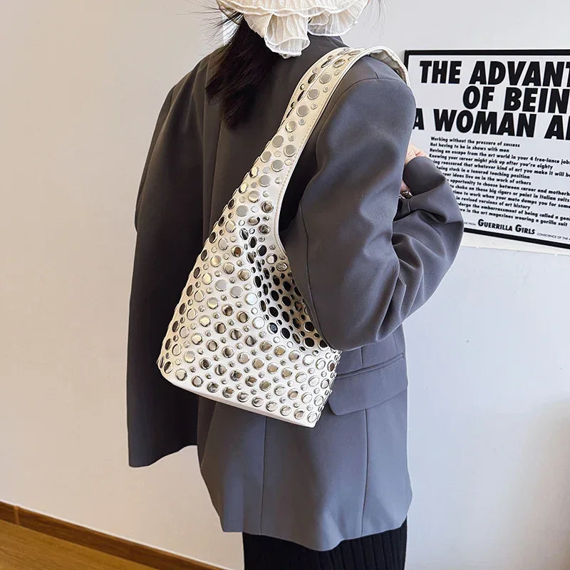 Designer Geometric Shoulder Bag For Women Top Brand Handbag Luxury Shiny Rivet Handmade Evening Clutch Bag Fashion Party Purse