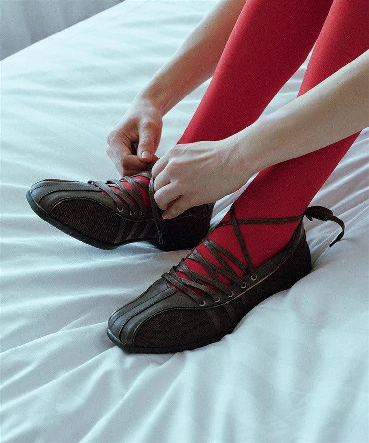 Women’s lace-up retro casual ballet style flats comfortable lightweight sneakers