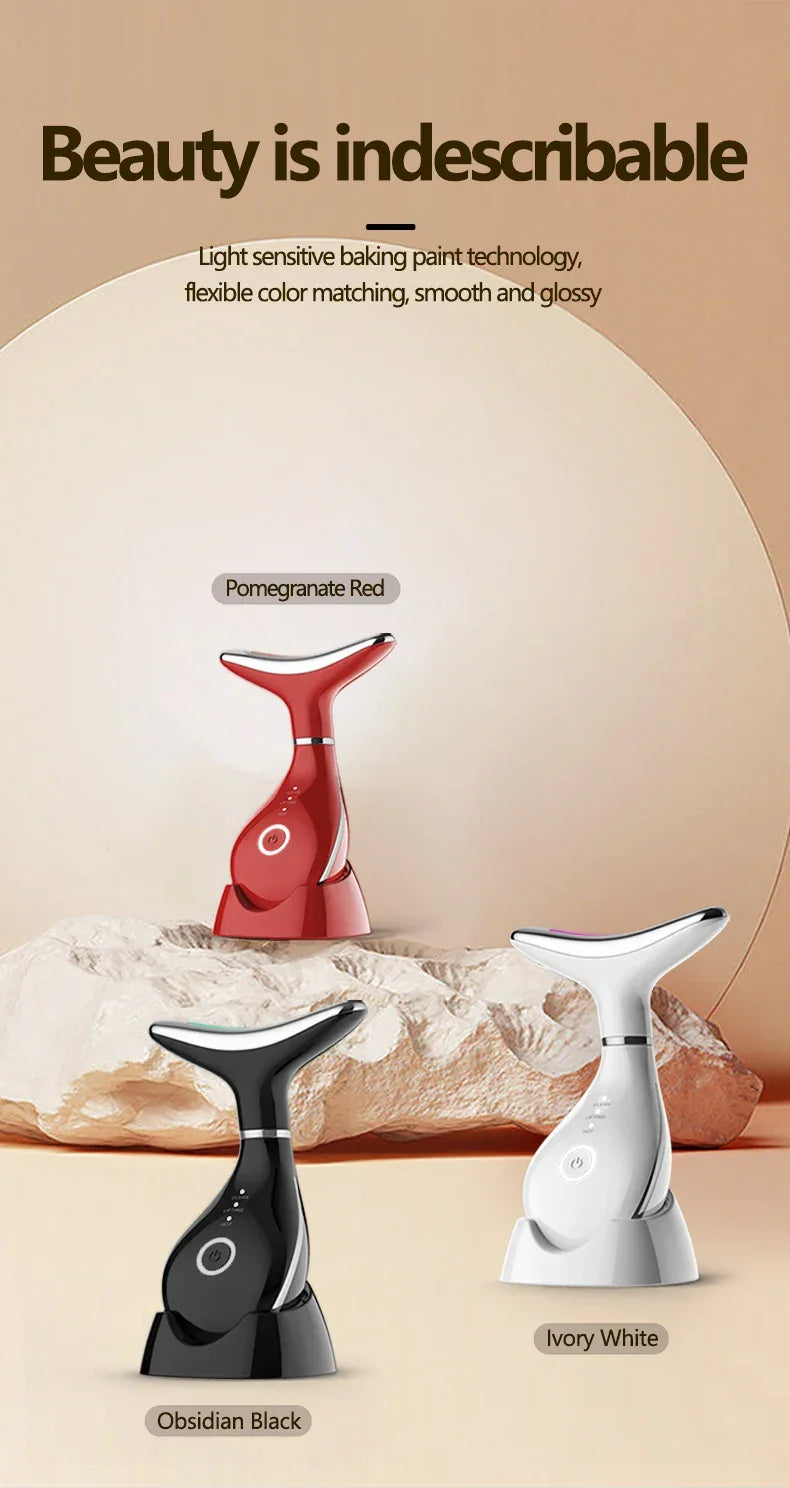 Neck Beauty Instrument with Base Microcurrent Facial Massager LED Photon Skin Rejuvenation Neck Face Skin Care Tool for Wrinkle