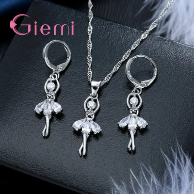 Beautful Elegant Women Jewelry Sets Pure 925 Sterling Silver Accessories For Women Romantic Gifts Pendant Necklace Hoop Earring
