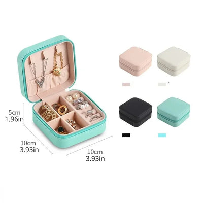 Mini jewelry storage box portable family travel earrings necklace storage box female ring organizer PU leather display box