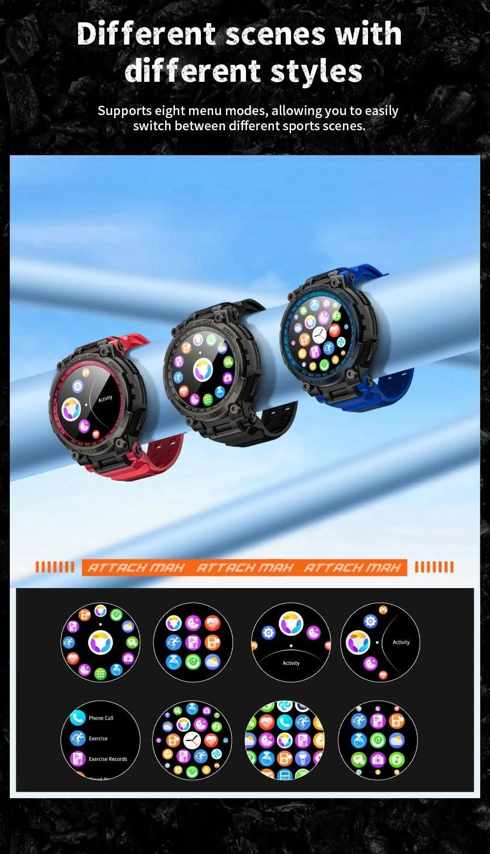 LOKMAT New ATTACK MAX Sport Rugged Smart Watch BT Calls Waterproof Military Smartwatches Heart Rate Monitor Fitness Tracker