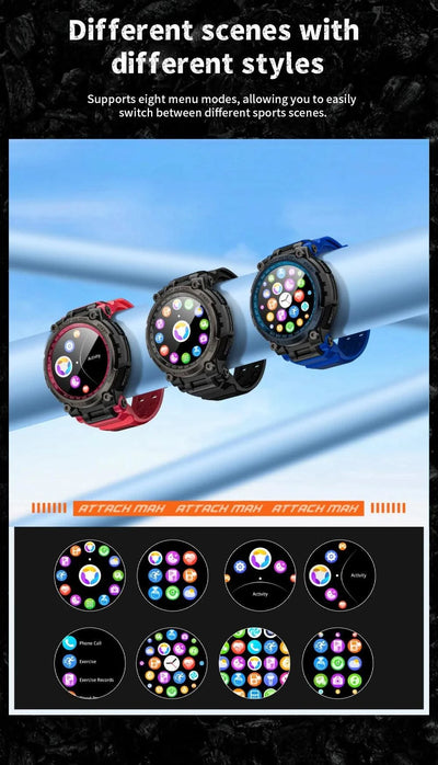 LOKMAT New ATTACK MAX Sport Rugged Smart Watch BT Calls Waterproof Military Smartwatches Heart Rate Monitor Fitness Tracker
