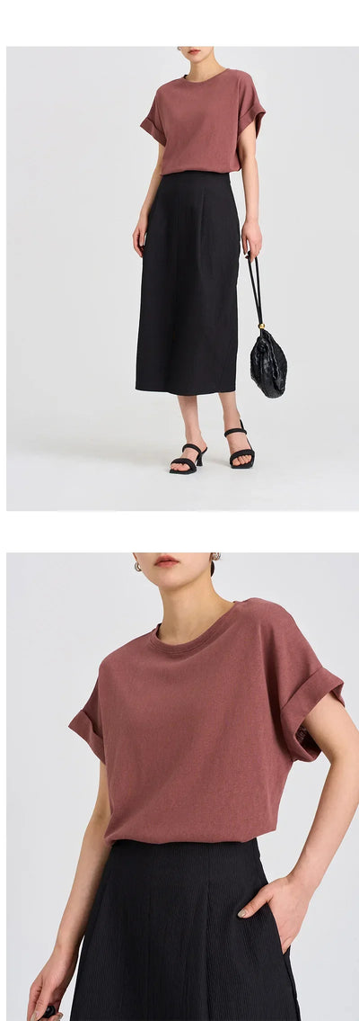 Women Linen Tops Crew Neck