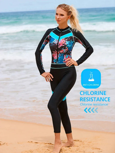 Women Thin Wetsuit Swimwear Female Diving Suit Snorkeling Beach Jellyfish Sunscreen Elastic Zipper Swimsuit Rash Guard