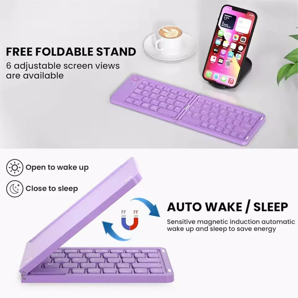 Mini Portable Foldable Wireless Keyboard Ultra Slim Touchpad Bluetooth Keyboard Rechargeable Folding Keyboard for Tablet Laptop