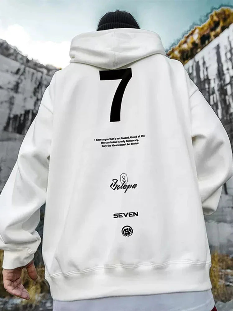 High Street Letter Print Hooded Hoodies Mens Front Pockets Baggy Casual Retro Pullover Sweatshirts Fleece Y2K Hoody Clothes