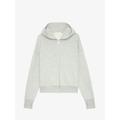 Zipper Sweatshirt Grey Cardigan Hooded Women