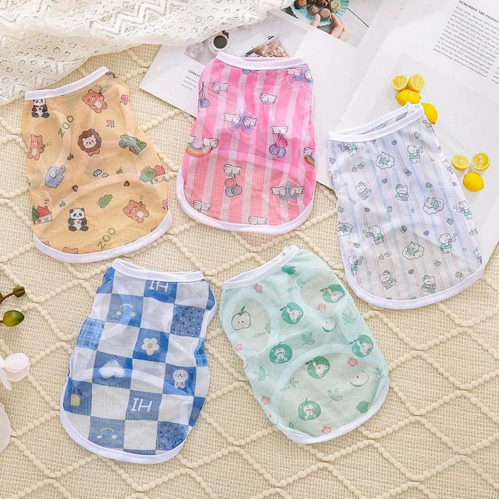 Pet clothing is fresh cute fashionable summer thin cat and dog clothing breathable mesh suspender and stylish vest
