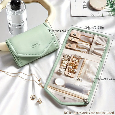 Travel Jewelry Organizer Bag, PU Material Necklace Earring Ring Storage Pouch with Watch Compartment, Portable Zippered