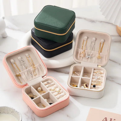 Portable Jewelry Box Jewelry Organizer Display Travel Jewelry Case Boxes Jewelry Leather Storage Zipper Jewelers Jewelry Box