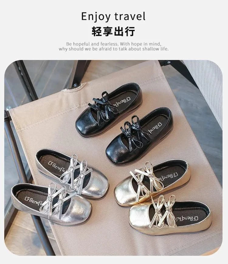 Autumn Children's Fashion Causal Black Ballet Shoes Solid Color Bowknot Elegant Girl Princess Shoes New Kids Leather Shoe