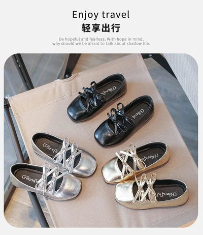 Autumn Children's Fashion Causal Black Ballet Shoes Solid Color Bowknot Elegant Girl Princess Shoes New Kids Leather Shoe