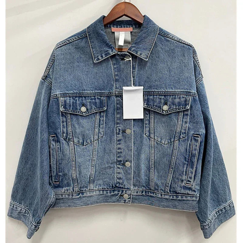 Dave&Di 2025 Minimalist Women's Denim Jacket Retro Washed Boyfriend Style Loose Bomber Jacket For Ladies