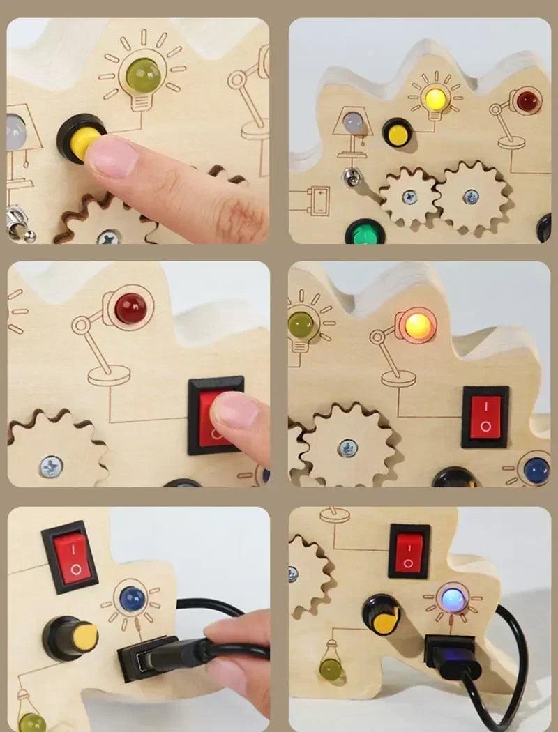 Montessori busy board sensory toys wooden with led light switch control travel activities children games for 2-4 years