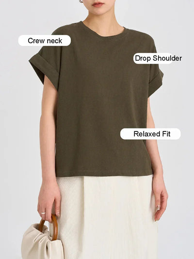 Women Linen Tops Crew Neck