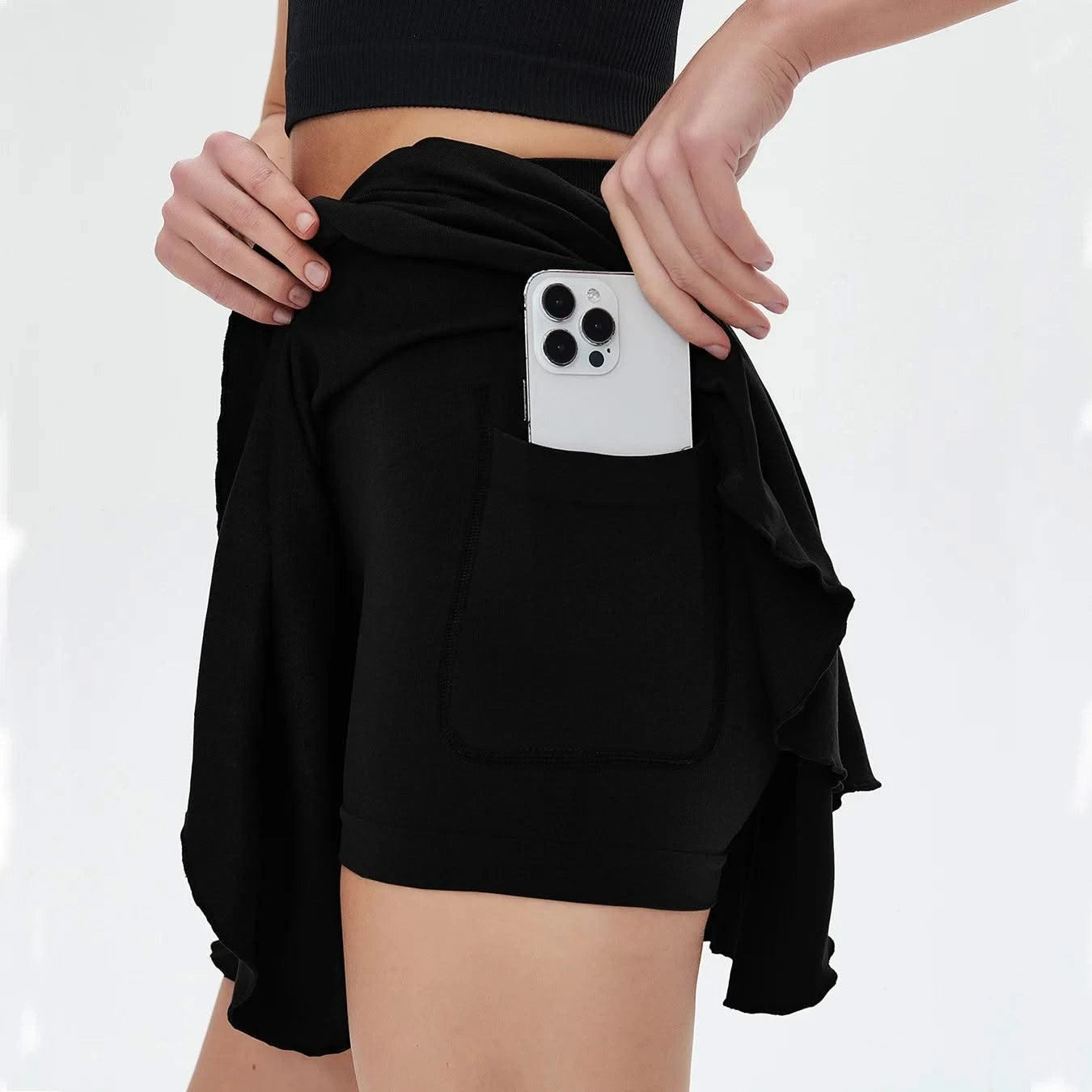Women's sports high waisted short skirt breathable waistband safety pants and pocket tennis yoga golf mini tennis skirt
