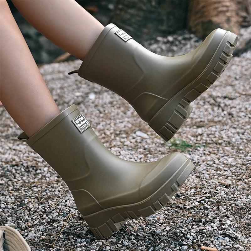 Women Waterproof Boots New Style Elastic Mouth Ankle Boots Mid Top Rain Shoes Non Slip Outdoor Indoor Chelsea Water Boot Woman