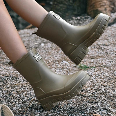 Women Waterproof Boots New Style Elastic Mouth Ankle Boots Mid Top Rain Shoes Non Slip Outdoor Indoor Chelsea Water Boot Woman