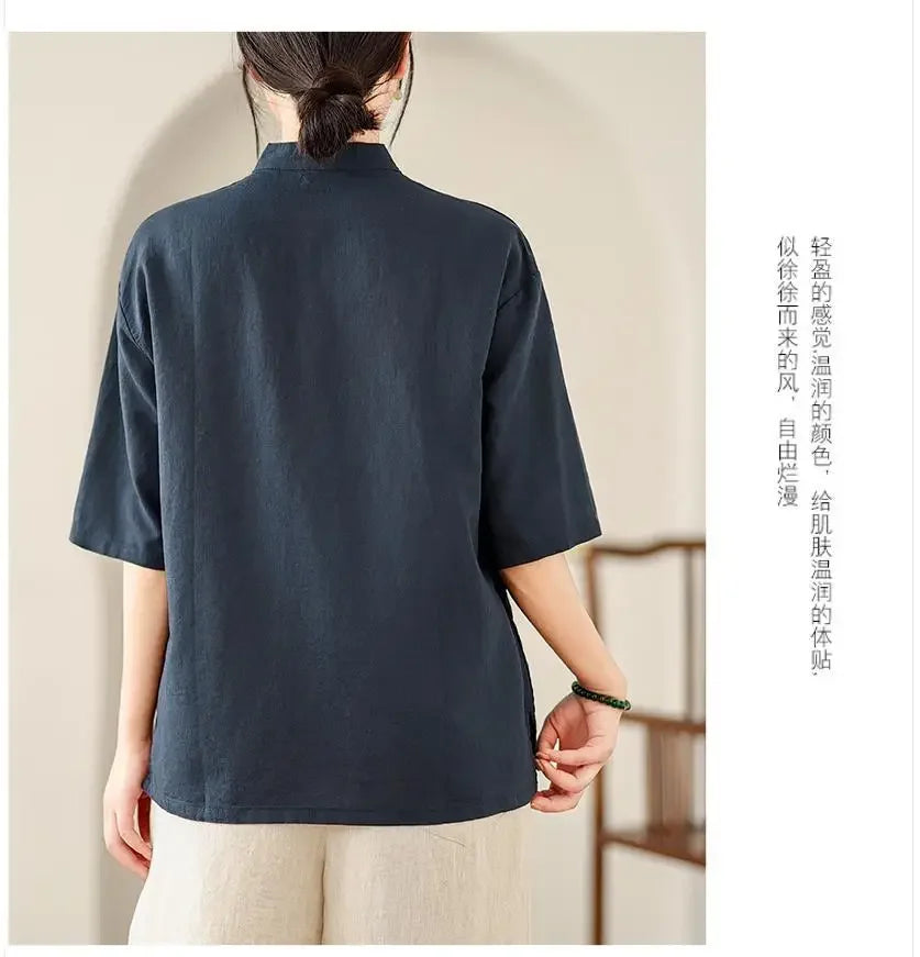 Women's Retro Linen Short-Sleeved Top