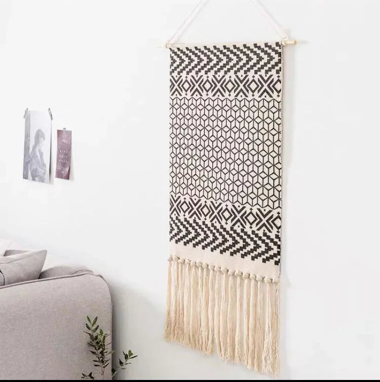 Home decoration Bohemian Tapestry Wall decor aesthetic room Tassel Macrame Hanging Art geometric Woven Cotton Handmade Linen for