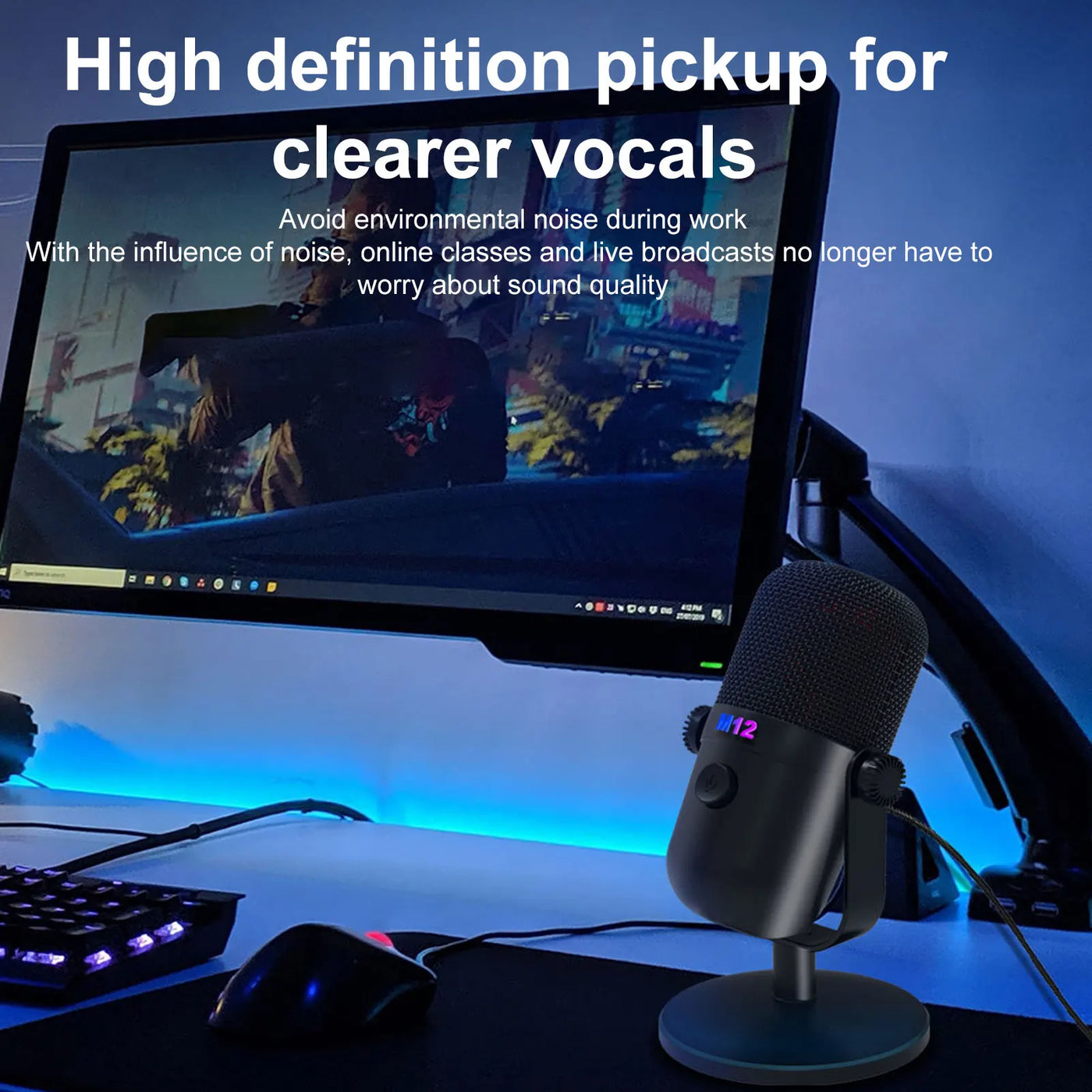 USB Condenser Microphone Gaming Mic for Laptop Phone Recording Live Streaming Karaoke RGB Lighting Effects Capacitor Microphone