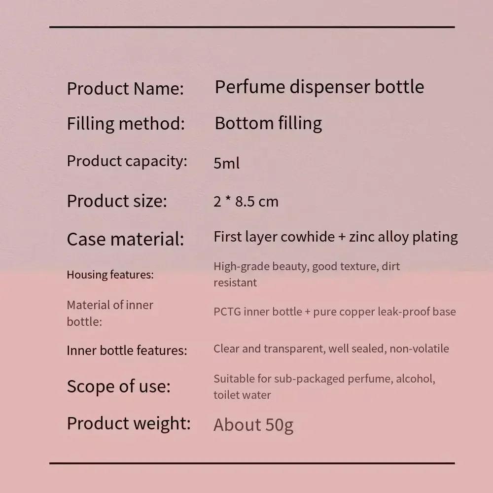 Luxury bottom-filled perfume bottle aluminum self-pumping 5ml real leather spray cologne moisturizer fragrance