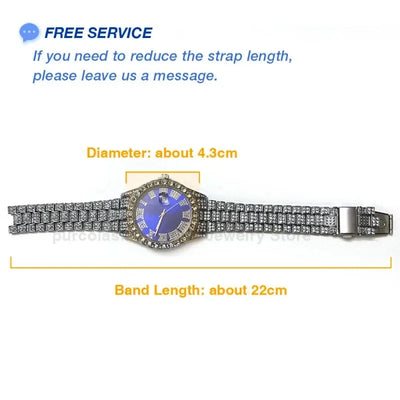 Personalized Hip Hop Watch with Shiny Rhinestones for Men, Luxury Clock, Band Length, Iced Steel Belt, 40mm Diameter Glass Dial