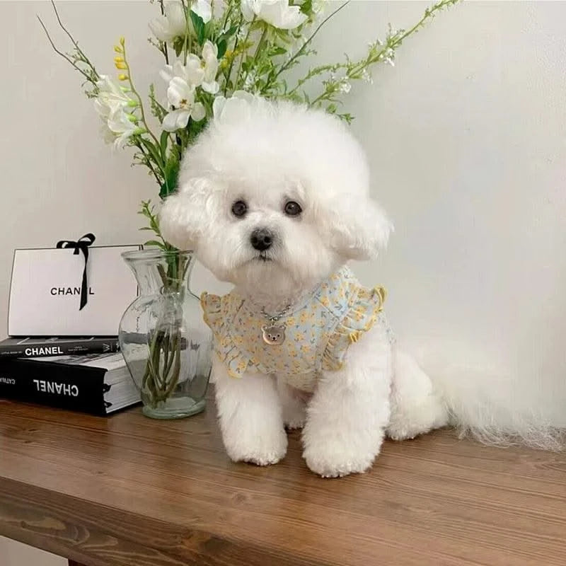 Pet Dog Vest Summer Puppy Clothes Cute Floral Flying Sleeves Dog T-Shirt Chihuahua Pug Bichon Cat Dog Apparel Dog Girl Clothing