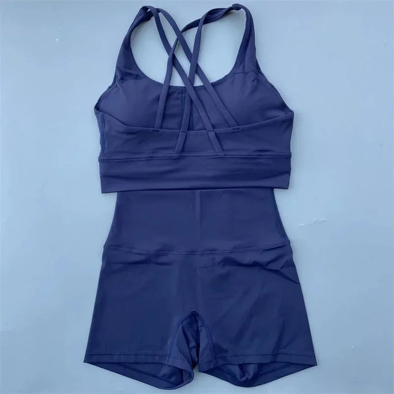 2025 Summer Women's Yoga 2-Piece Set Beauty Back Sling Bra & High Waist Butter Touch Stretch Shorts Fitness Cycling Sports Set