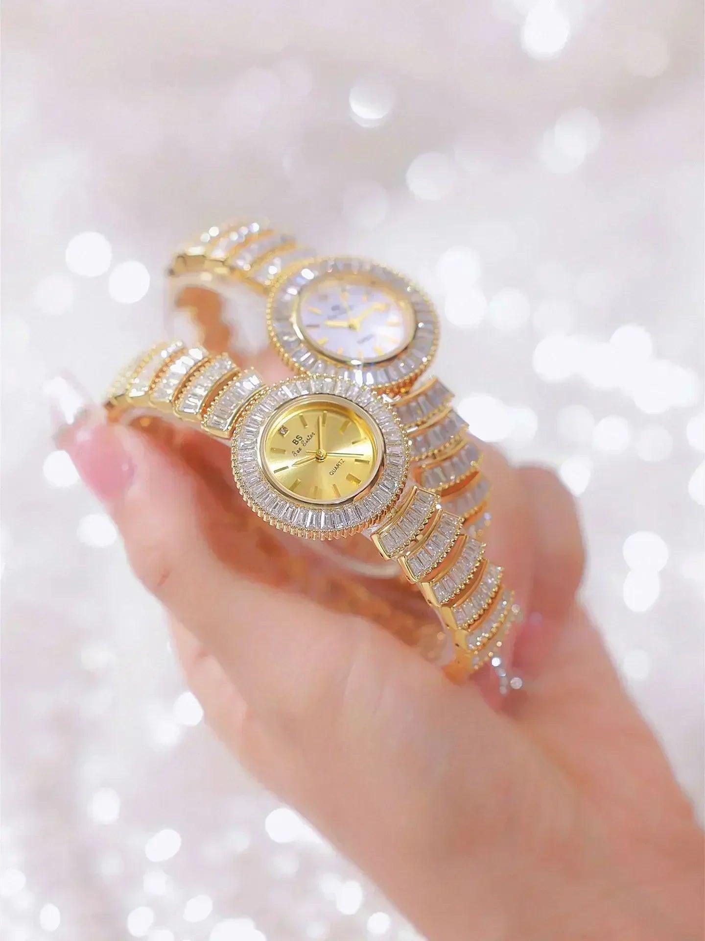 High-end luxury woman watch full diamond gold silver bracelet women fashion quartz wristwatches ladies rhinestone clock