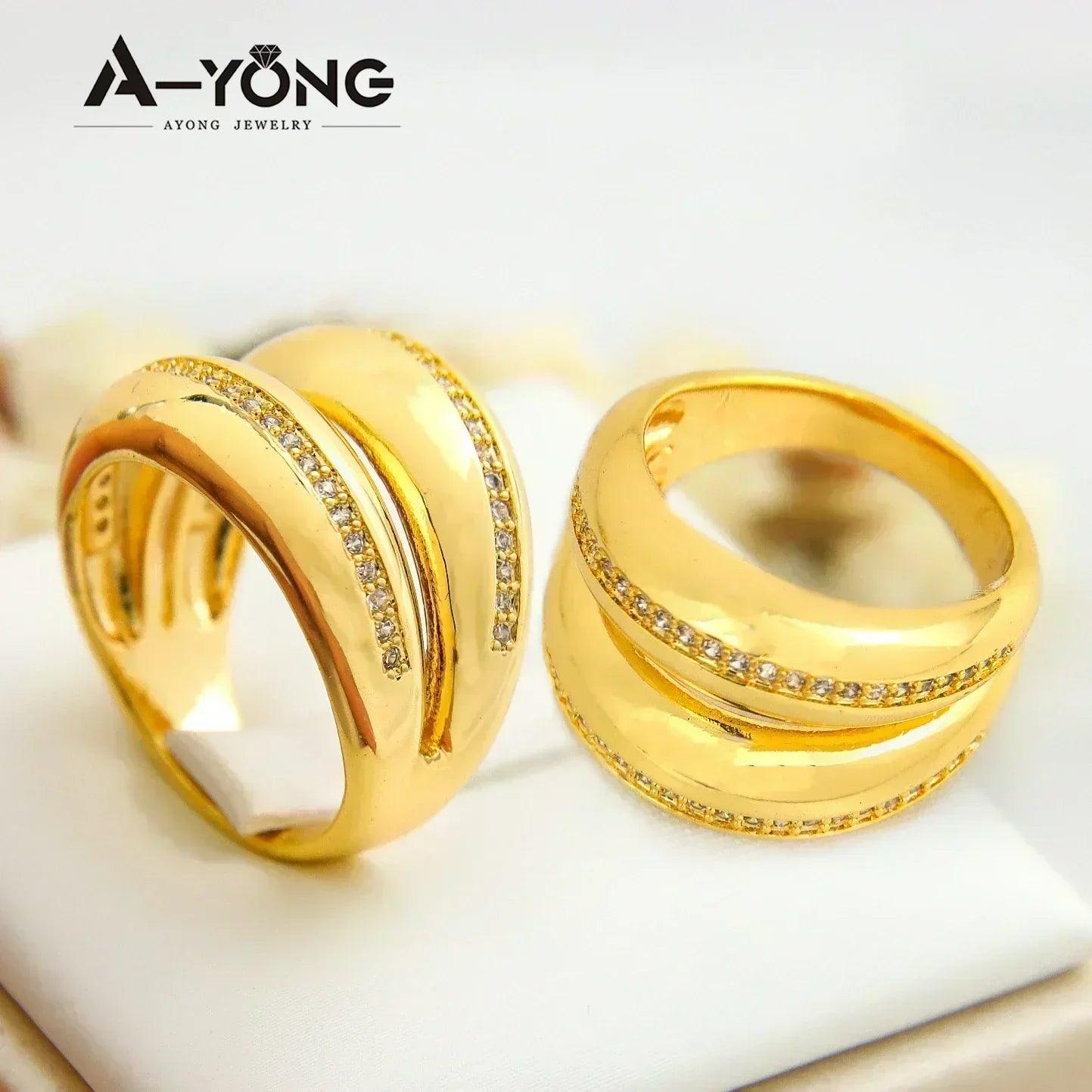 Luxury dubai gold color rings 21k plated fashion punk saudi middle east women vintage jewelry bridal wedding party gifts