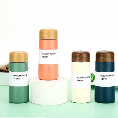 180Ml Bullet Pocket Mini Cute Wood Grain Stainless Steel Thermos Cup Coffee Travel Mug Small Fresh Portable  Outdoor Coffee Cup